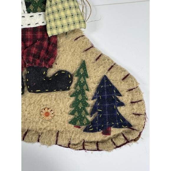 Vintage Tan Primitive Penny Felt Applique‎ Christmas Stocking Santa Clause - Picture 5 of 11